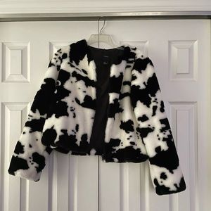 F21 cow print zip up jacket